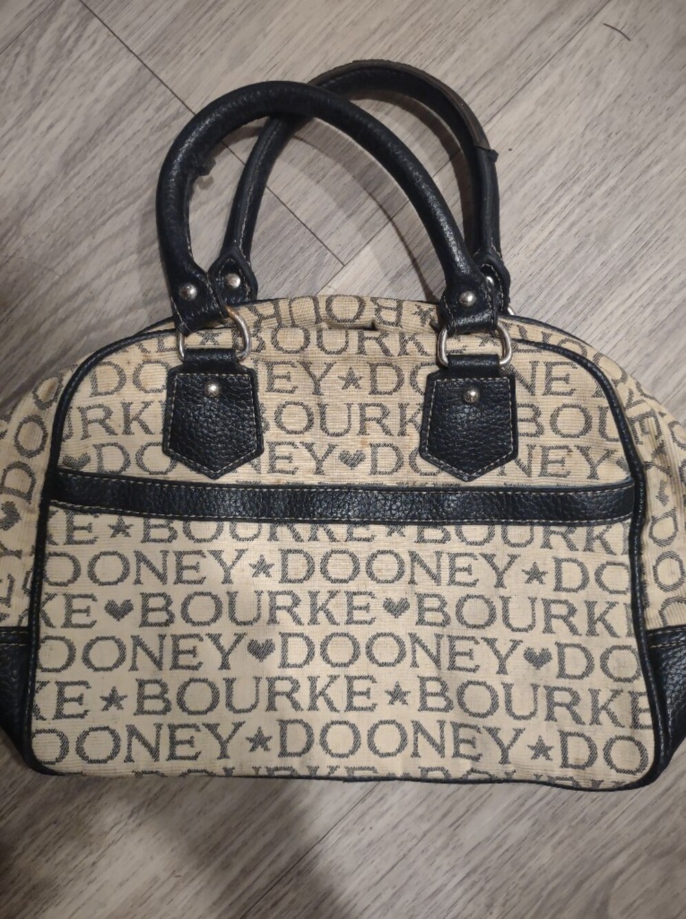 Dooney & Bourke Beige Signature Canvas Satchel with Black Trim